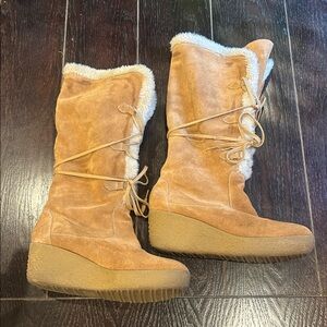 Michael Michael Kors Suede Leather Sherpa Interior Lace Up Wedge Boots size 10